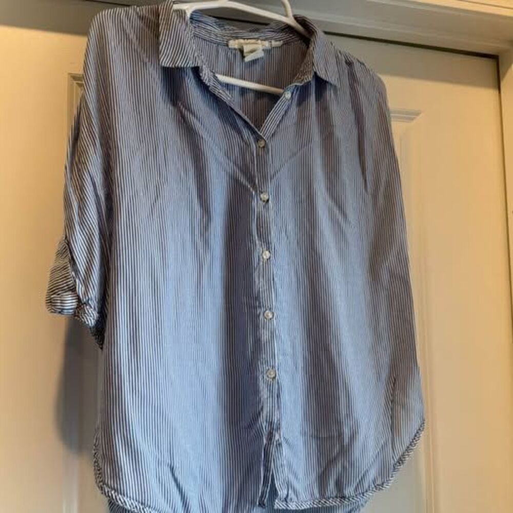 L.O.G.G. H&M Blue White Striped Button Down Shirt US 12